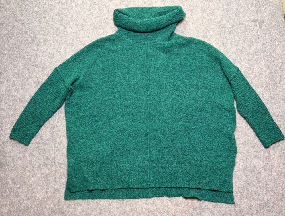 Anthropologie Womens S Green Oversized Turtleneck Sweater 3/4 Sleeve High Low